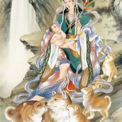 Yanoman Jigsaw Puzzle 10-1296 Japanese Art Ozuma Kaname Hariti Kishimojin & Dogs (1000 Pieces)