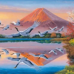 Yanoman 10-1451 Jigsaw Puzzle The Reflection Of Flying Cranes & Mount Fuji In Lake (1000 Pieces)